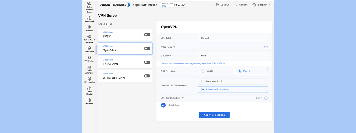 如何将 ASUS ExpertWiFi 设置为 VPN 服务器