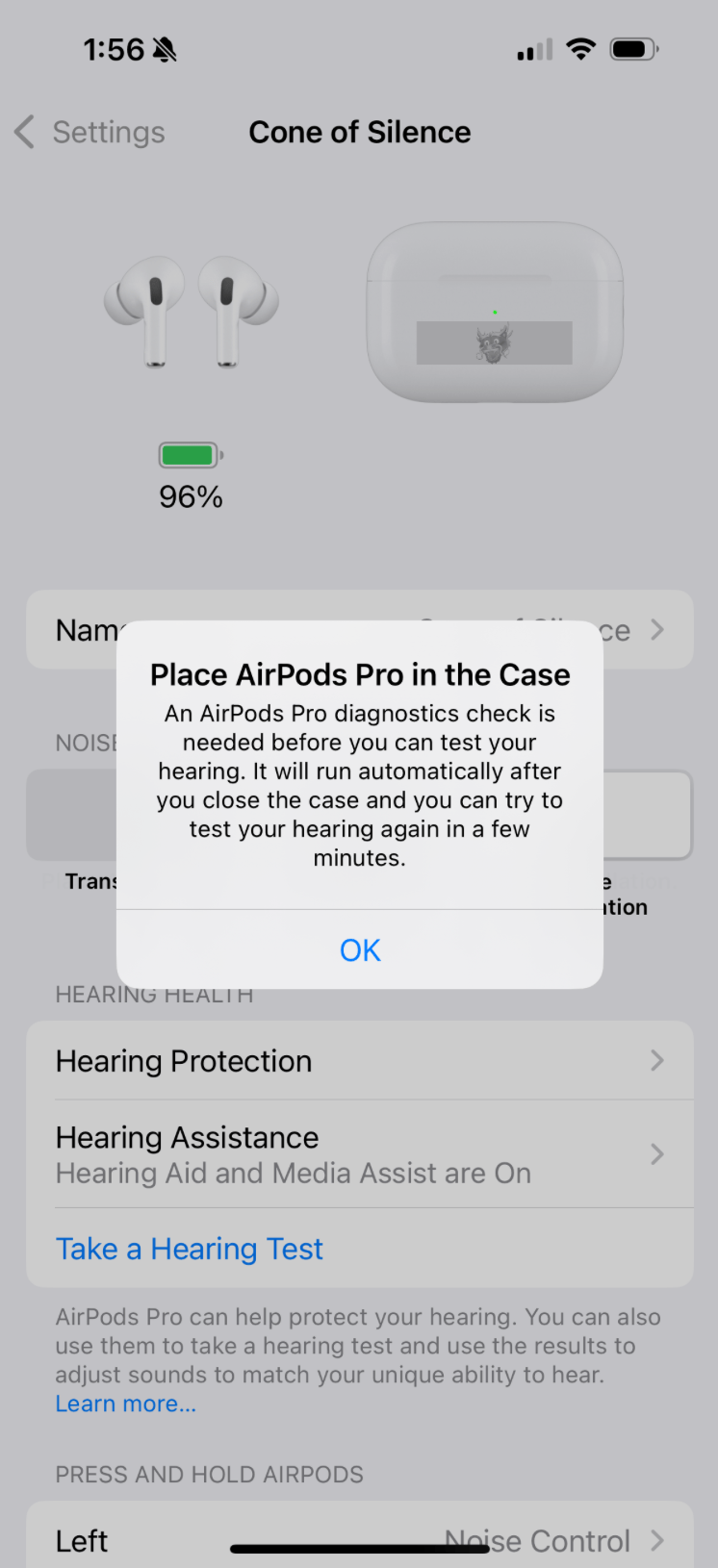 AirPods Pro：无法开始听到hest hest“放置airpods pro，以防万一”错误